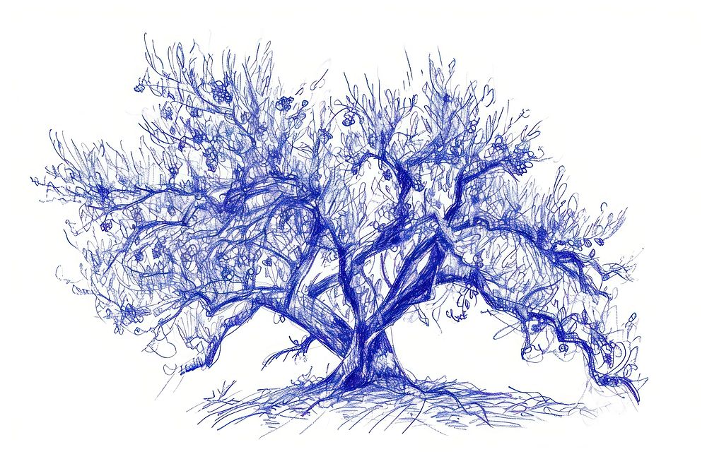 Drawing spring tree sketch plant blue.