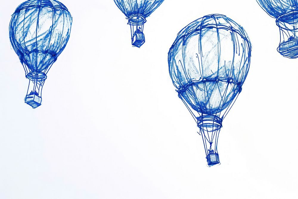 Vintage drawing hot air balloons aircraft sketch blue.