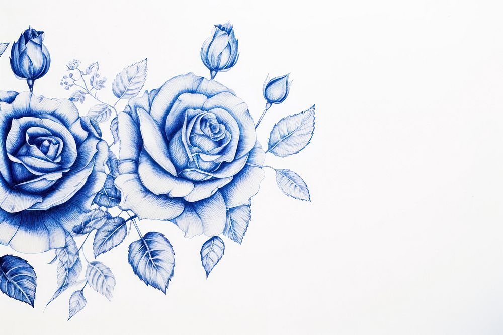Vintage drawing roses border sketch pattern flower.