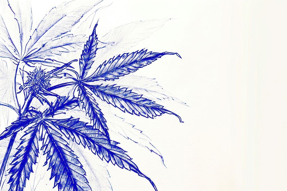 Drawing cannabis sketch paper plant.