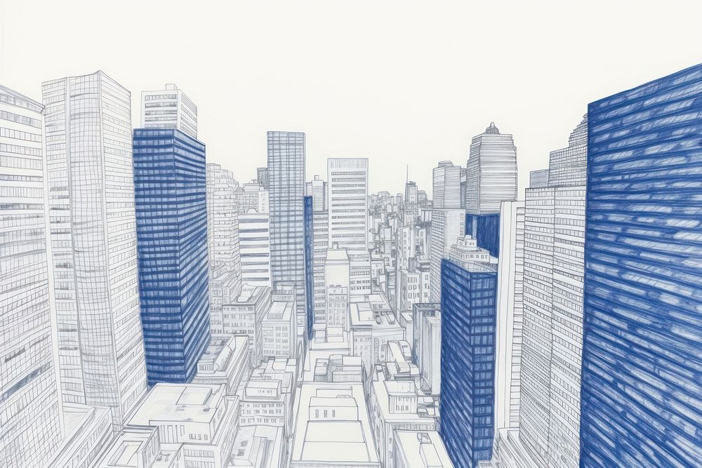 Drawing cityscape sketch architecture metropolis.
