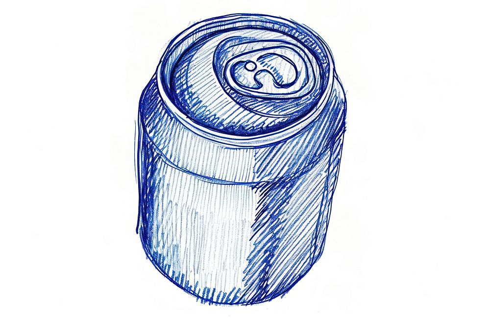 Drawing soda can sketch blue refreshment.