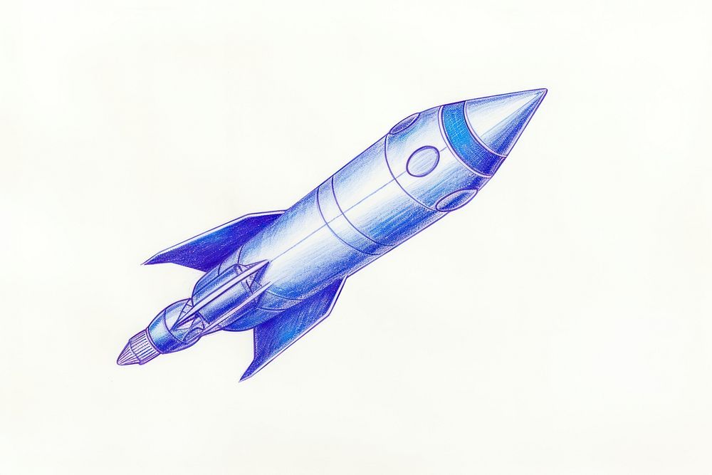 Drawing rocket missile sketch blue.