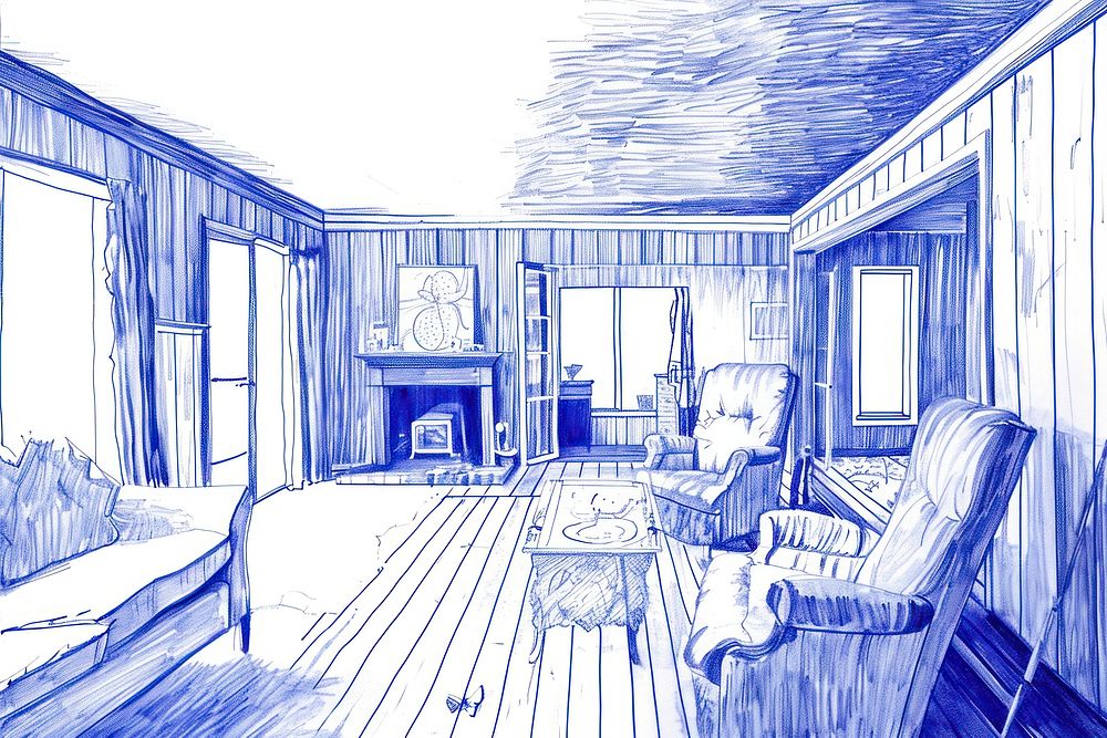 Drawing interior of house sketch furniture chair.