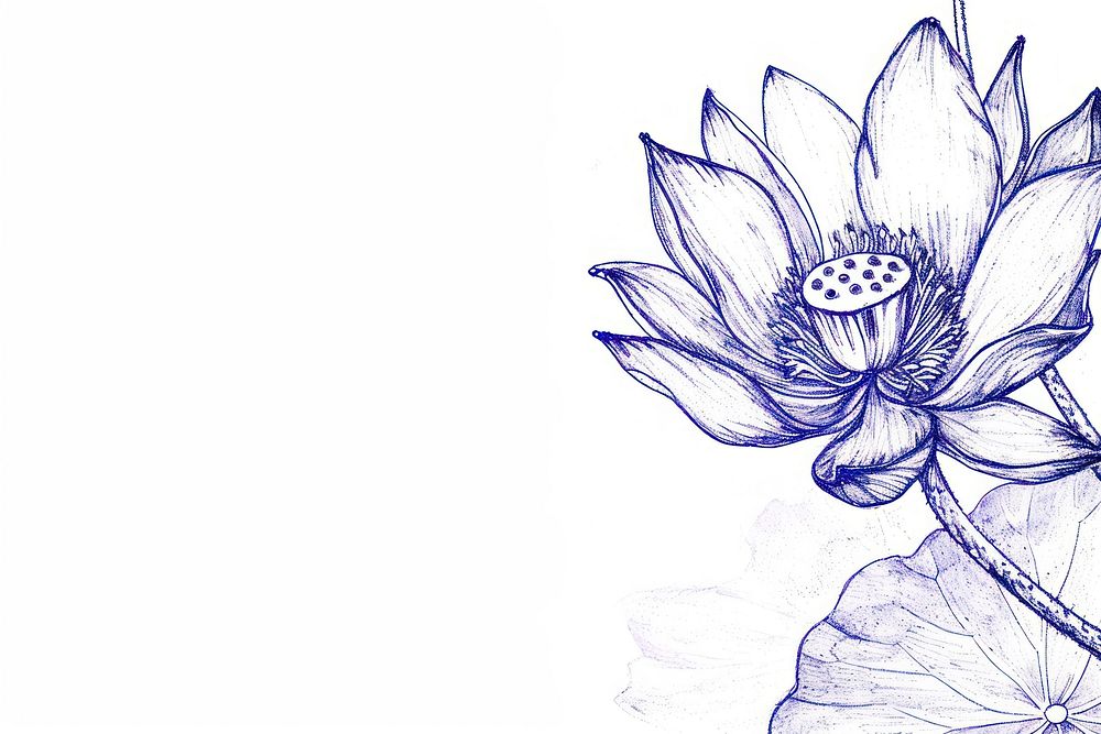 Vintage drawing lotus border sketch pattern flower.