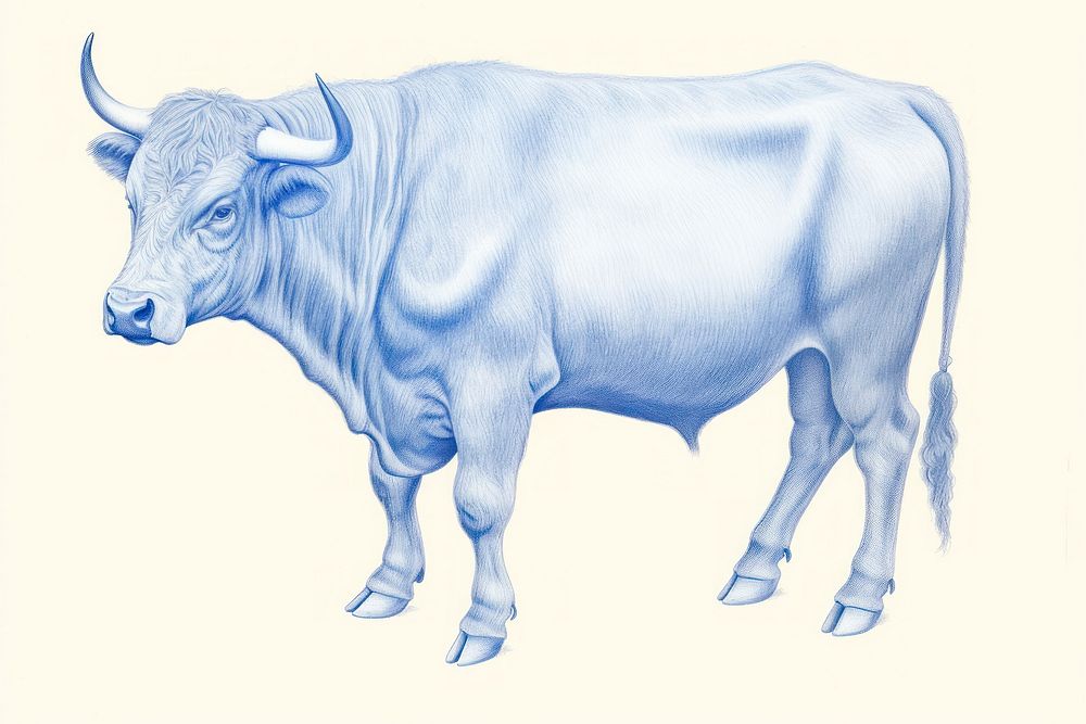 Drawing cow livestock buffalo cattle.