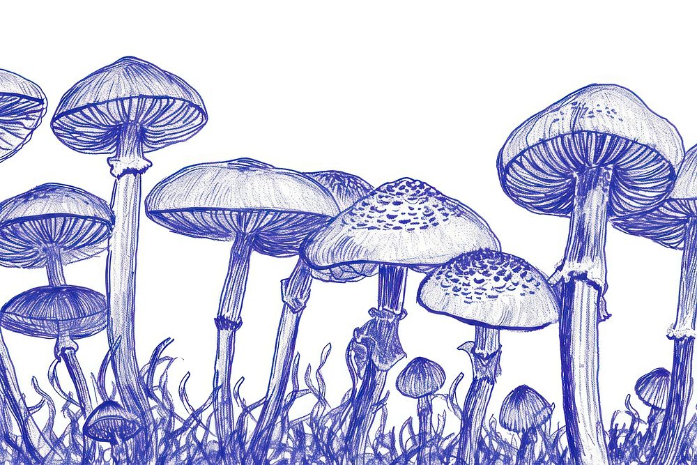 Vintage drawing mushroom border sketch fungus plant.