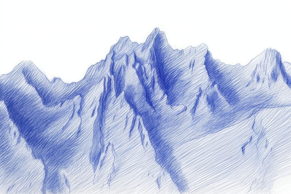 Drawing mountain landscape nature winter sketch.