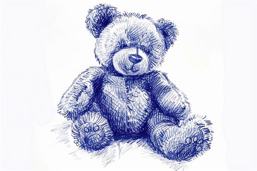 Drawing teddy bear sketch blue art.
