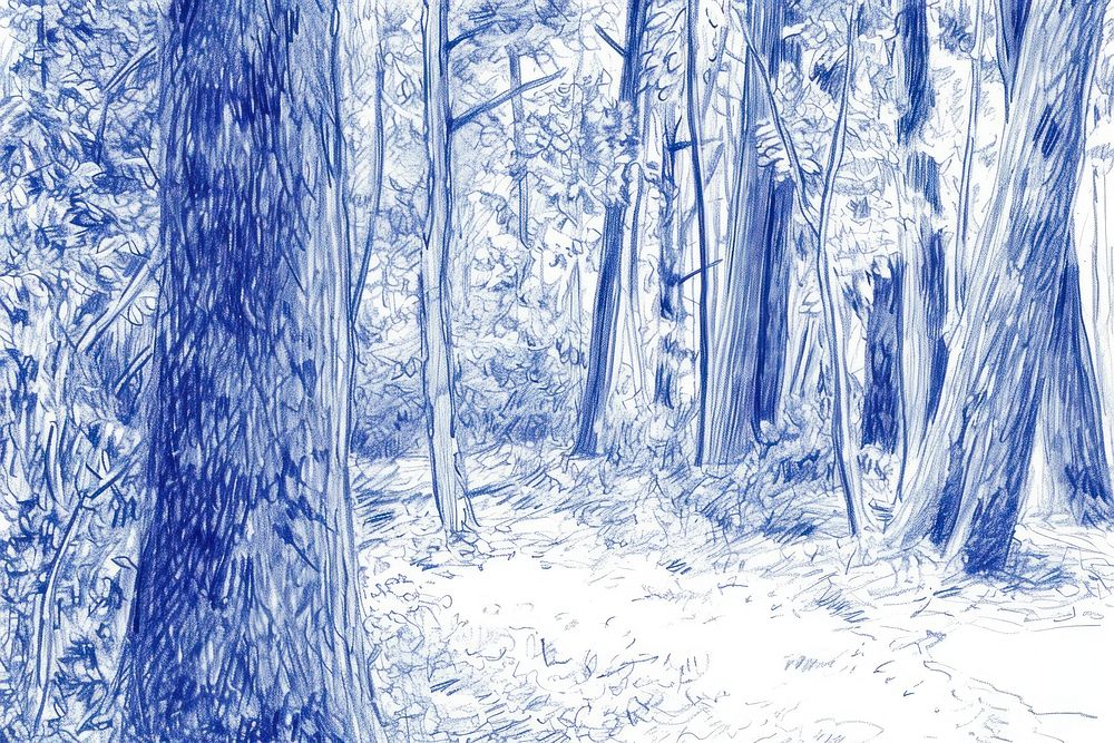 Drawing forest sketch outdoors woodland.