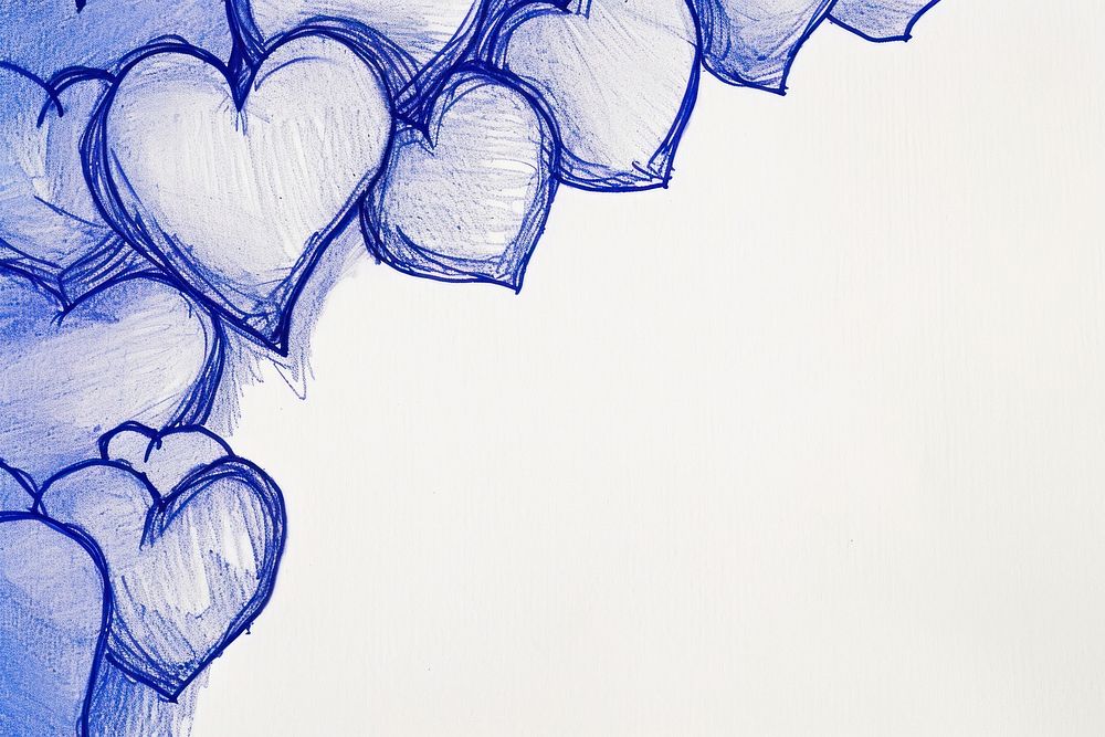 Vintage drawing a group of heart sketch blue backgrounds.