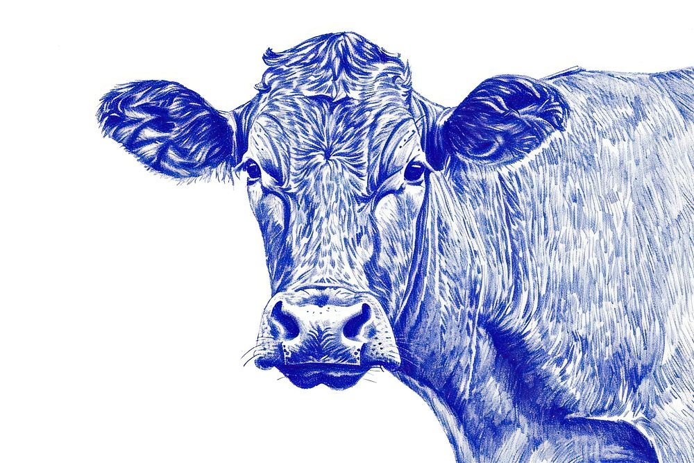 Drawing cow livestock mammal cattle.