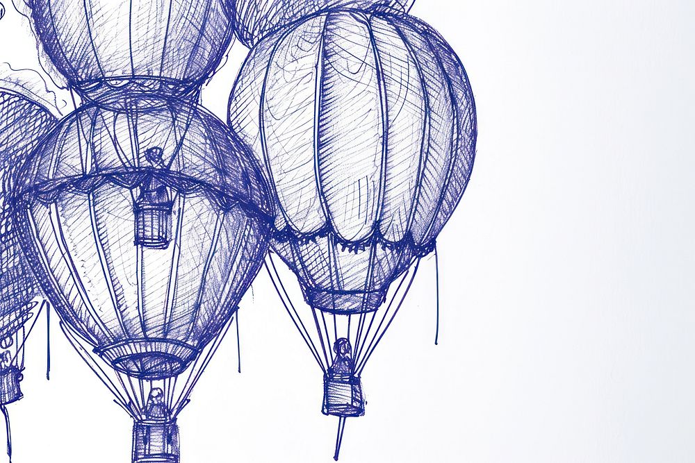 Vintage drawing hot air balloons sketch aircraft vehicle.