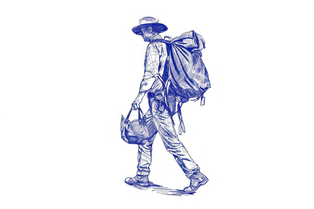 Drawing travel man in adventure outfit sketch adult blue.