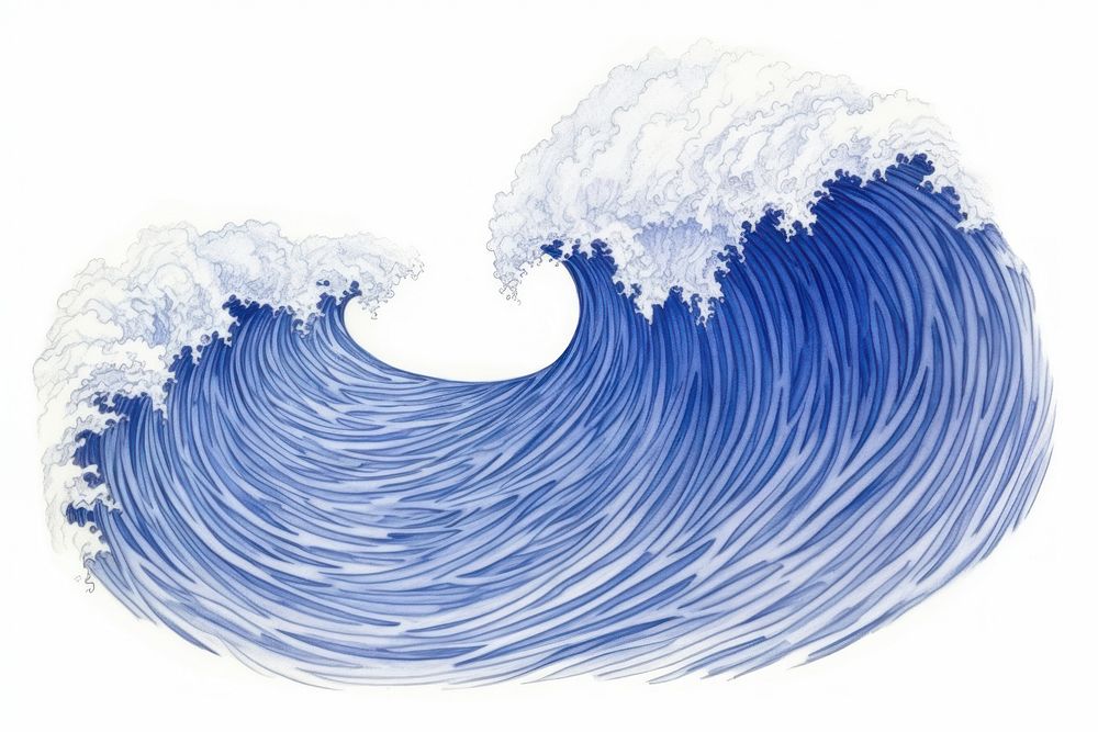 Drawing ocean wave nature sketch blue.