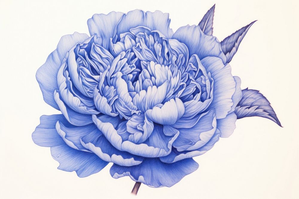 Drawing peony sketch flower plant.