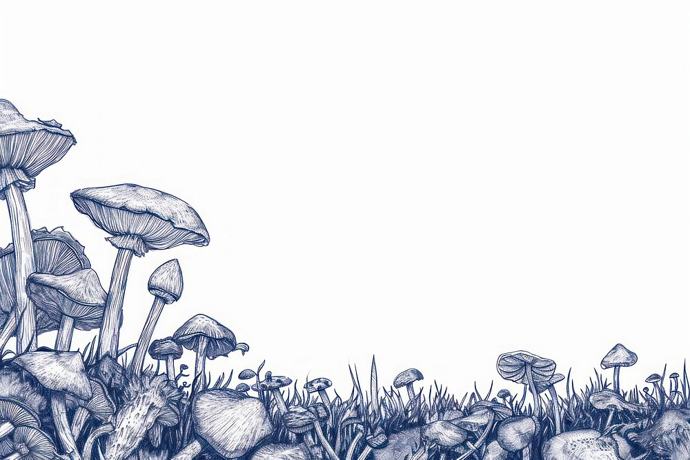 Vintage drawing mushroom border sketch fungus plant.
