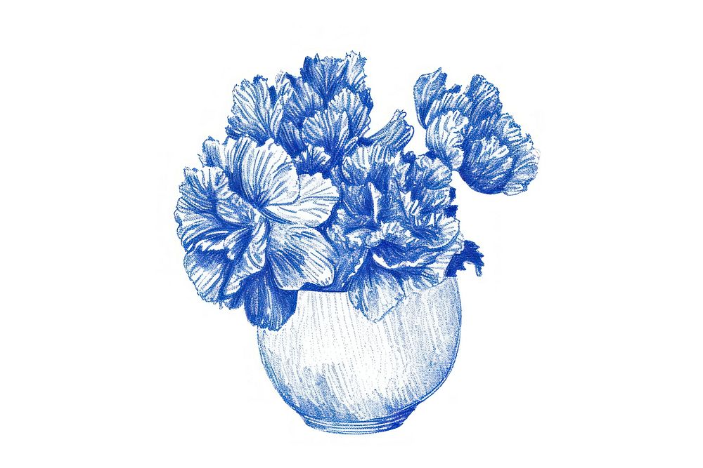 Drawing vase of flower sketch plant blue.