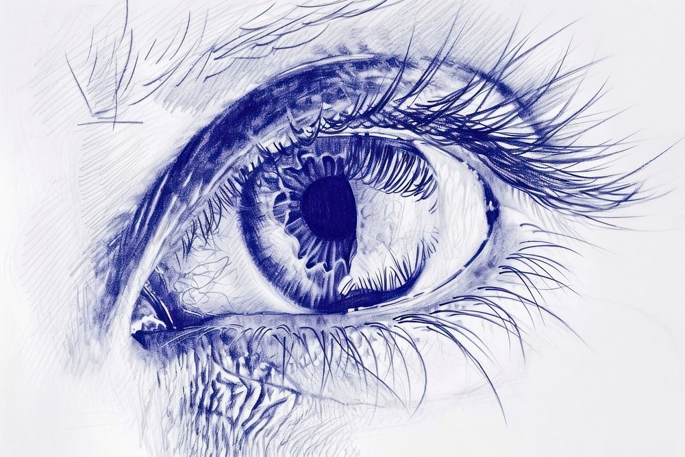 Drawing eye sketch blue backgrounds.