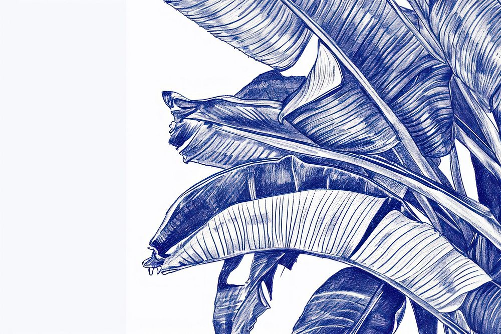 Vintage drawing banana leaf sketch plant blue.