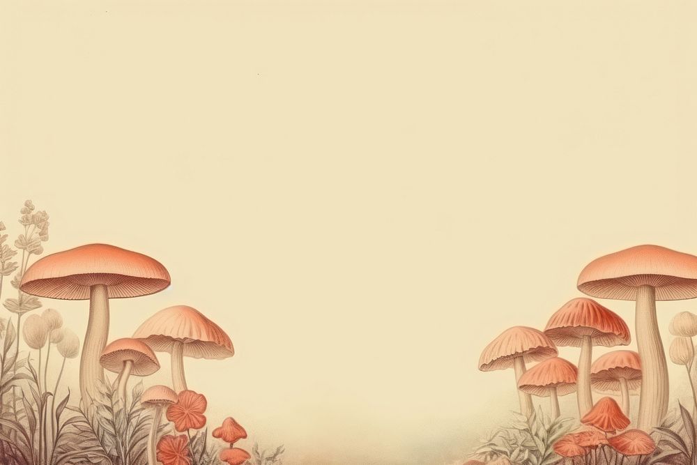 Realistic vintage drawing of mushroom border backgrounds fungus sketch.