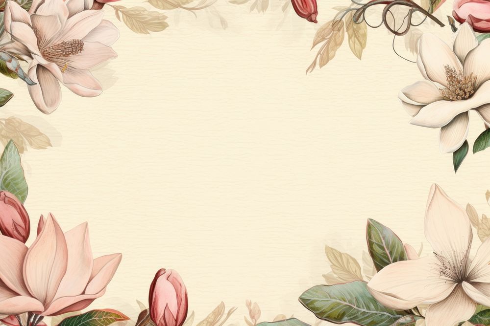 Realistic vintage drawing of magnolia border backgrounds pattern flower.