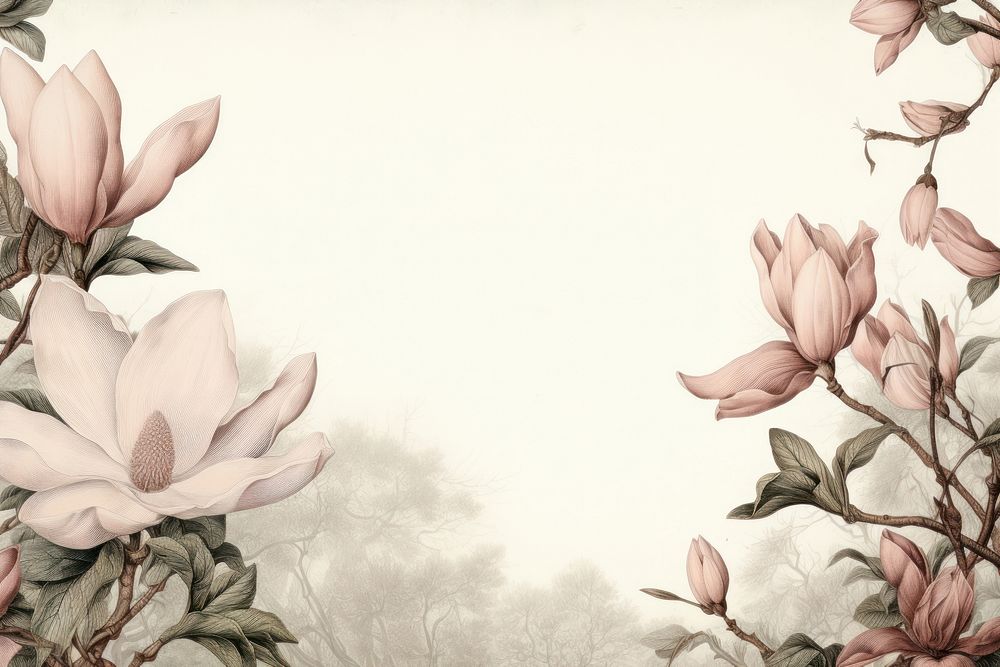 Realistic vintage drawing of magnolia border sketch backgrounds blossom.
