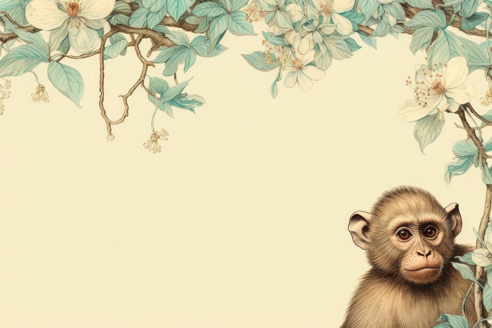 Realistic vintage drawing of Monkey border monkey wildlife animal.