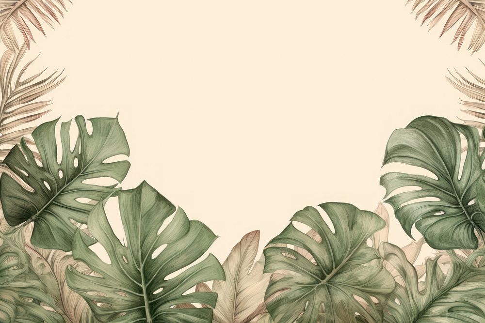 Realistic vintage drawing of monstera border backgrounds pattern nature.