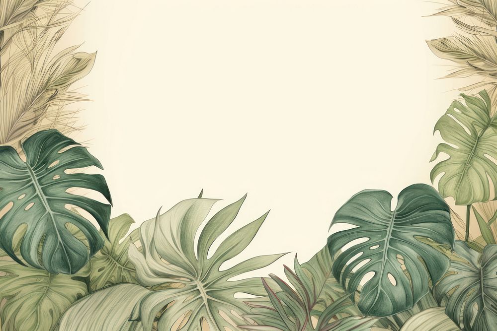 Realistic vintage drawing of monstera border backgrounds pattern nature.