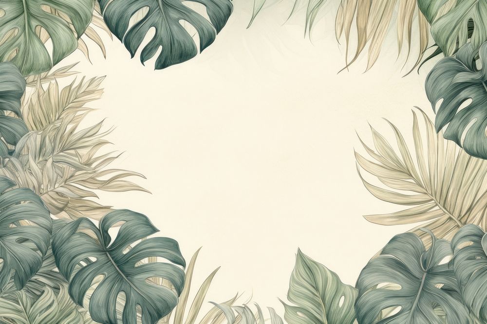 Realistic vintage drawing of monstera border backgrounds outdoors pattern.