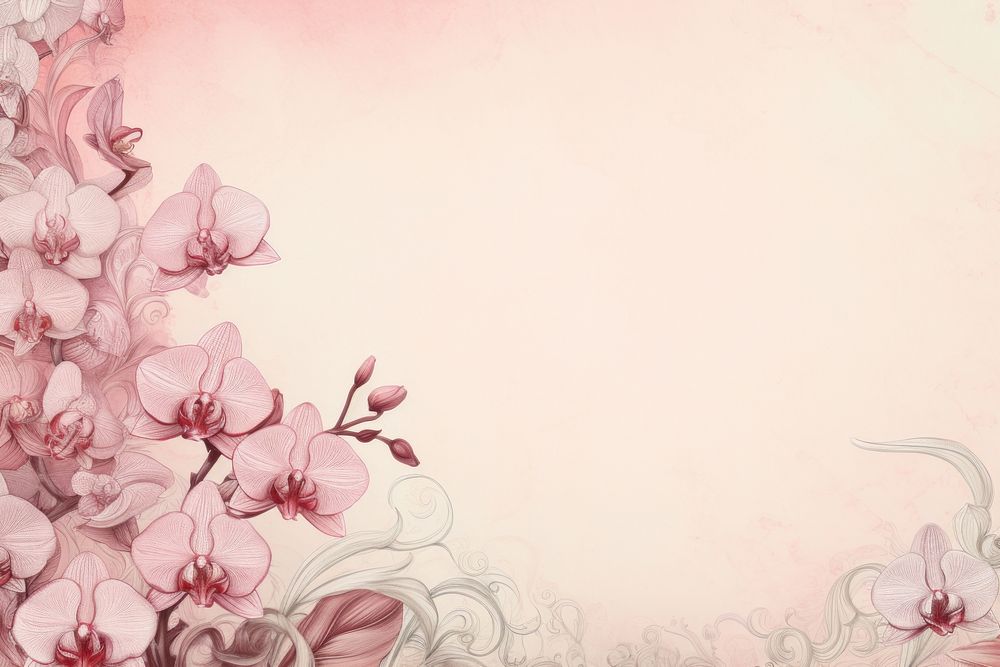 Realistic vintage drawing of orchid border backgrounds blossom flower.