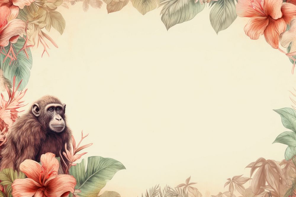 Realistic vintage drawing of ape border monkey mammal animal.
