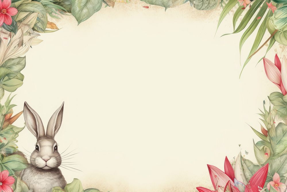 Realistic vintage drawing of bunny border backgrounds mammal sketch.