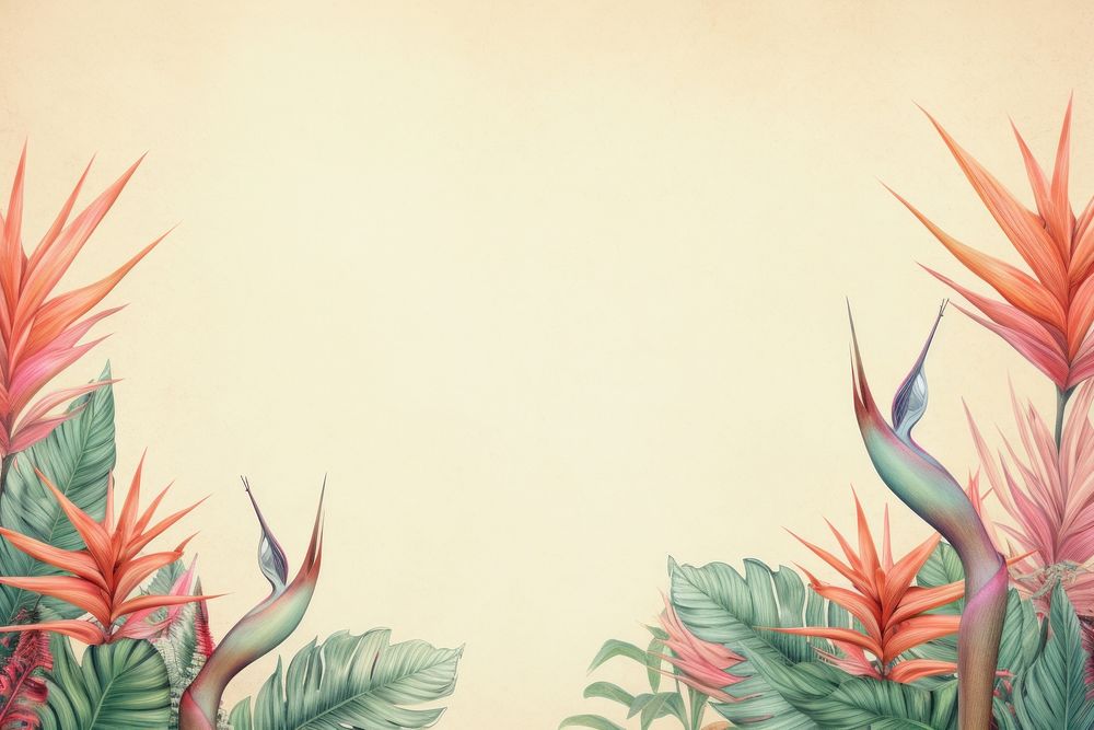 Realistic vintage drawing of bird of paradise border backgrounds outdoors pattern.