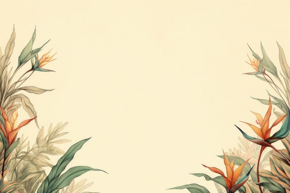 Realistic vintage drawing of bird of paradise border backgrounds pattern sketch.