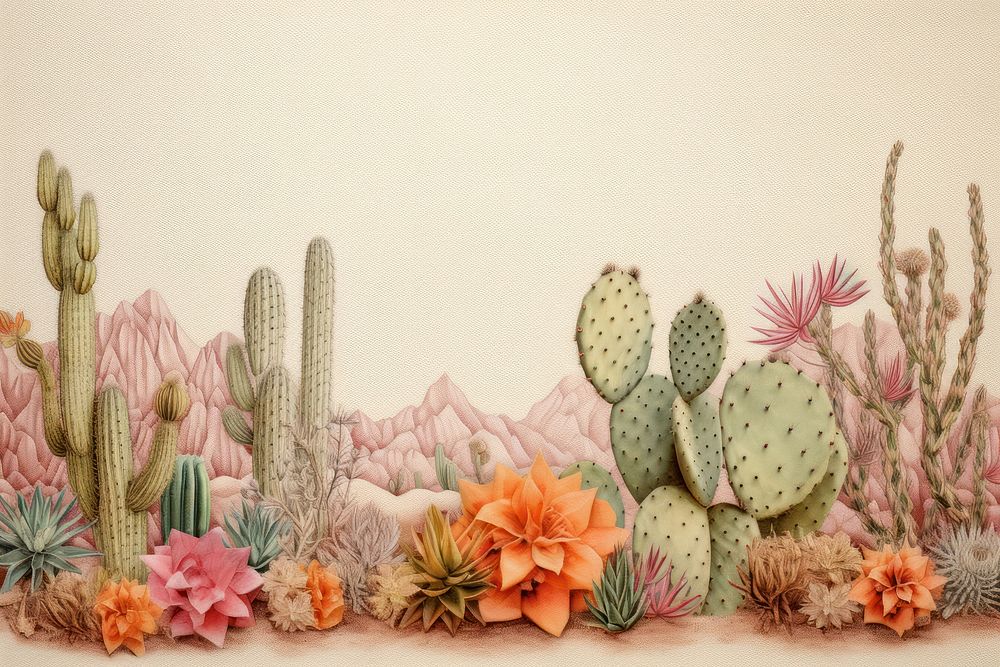 Realistic vintage drawing of cactus border plant creativity floristry.