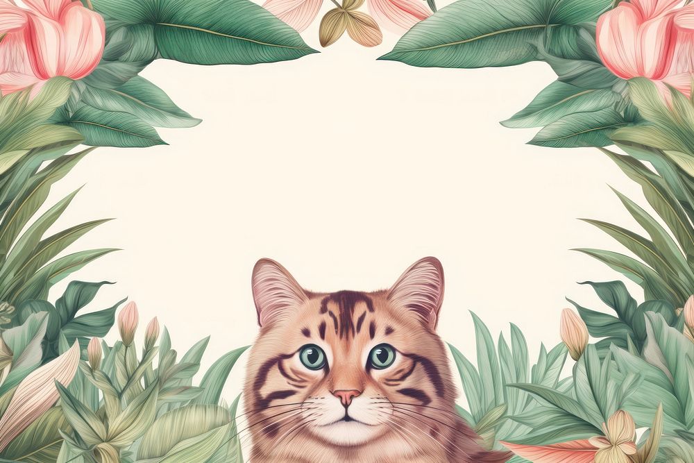 Realistic vintage drawing of cat border backgrounds pattern animal.