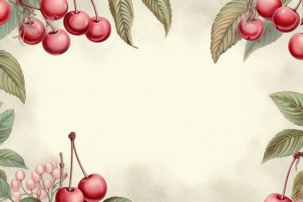 Realistic vintage drawing of cherry border backgrounds fruit plant.
