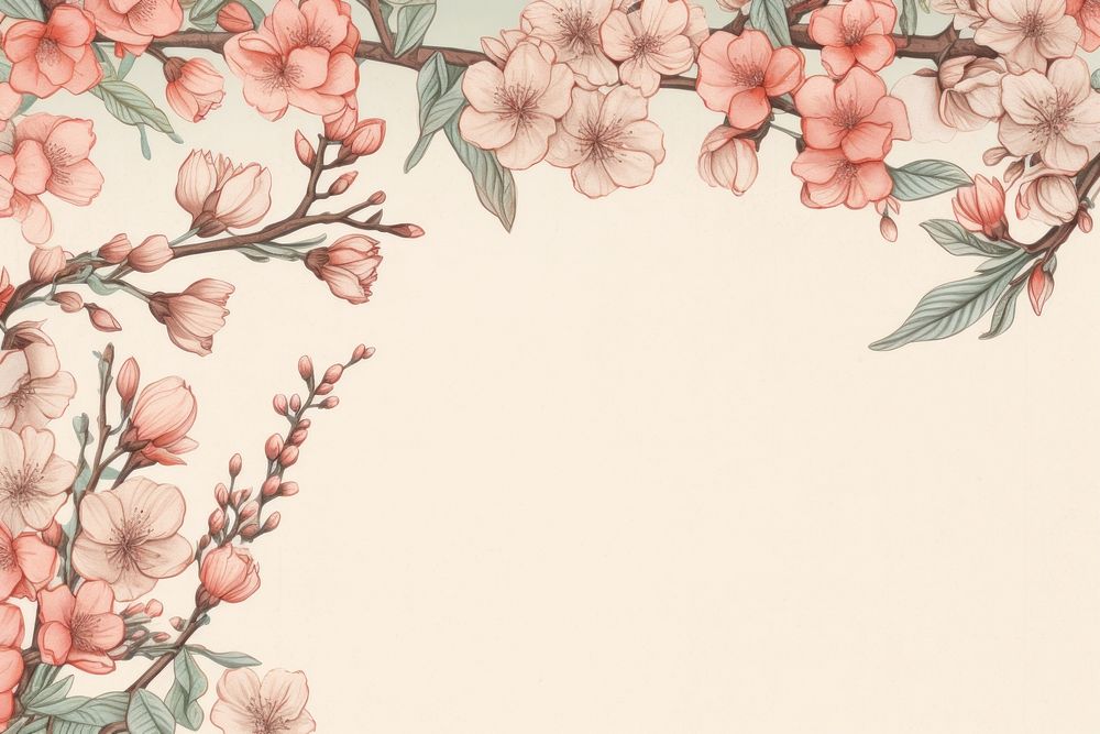 Realistic vintage drawing of cherry blossom border backgrounds pattern flower.