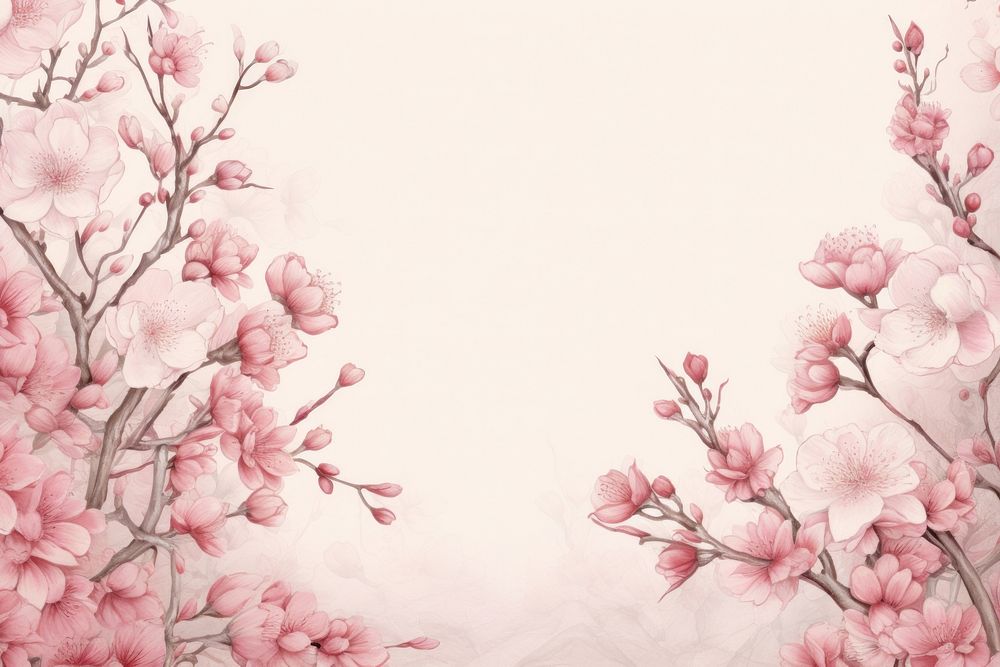 Realistic vintage drawing of cherry blossom border backgrounds flower plant.