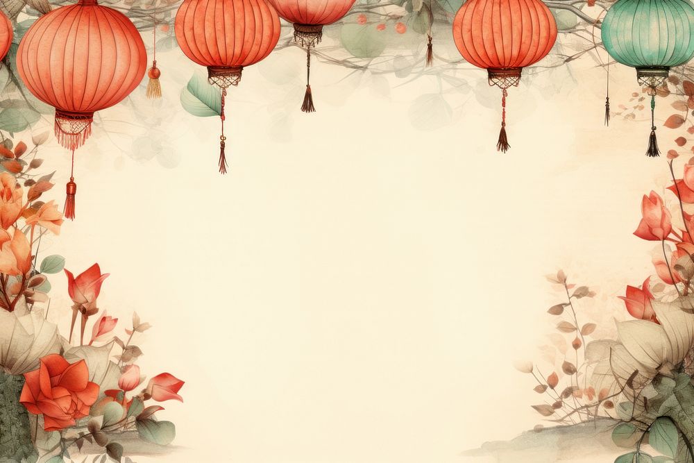 Vintage drawing of Chinese lantern border backgrounds balloon chinese lantern.