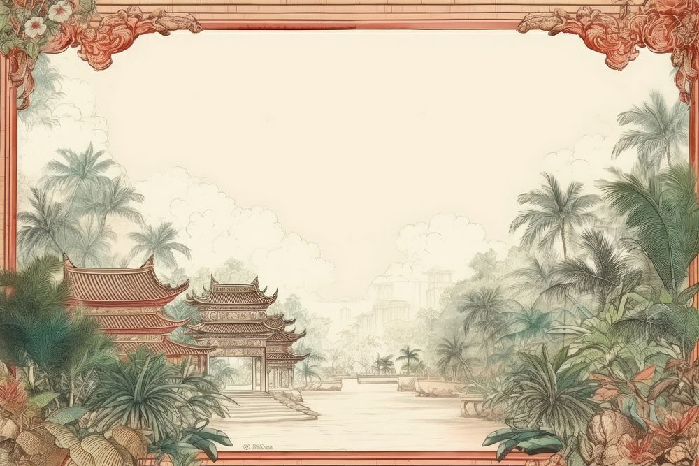 Chinese temple border sketch backgrounds outdoors.