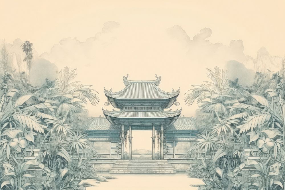 Chinese temple border drawing sketch architecture.