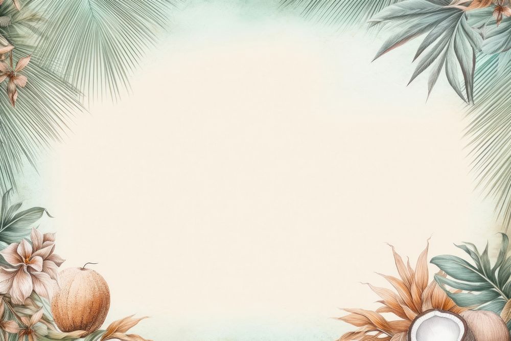 Realistic vintage drawing of coconut border backgrounds nature sketch.