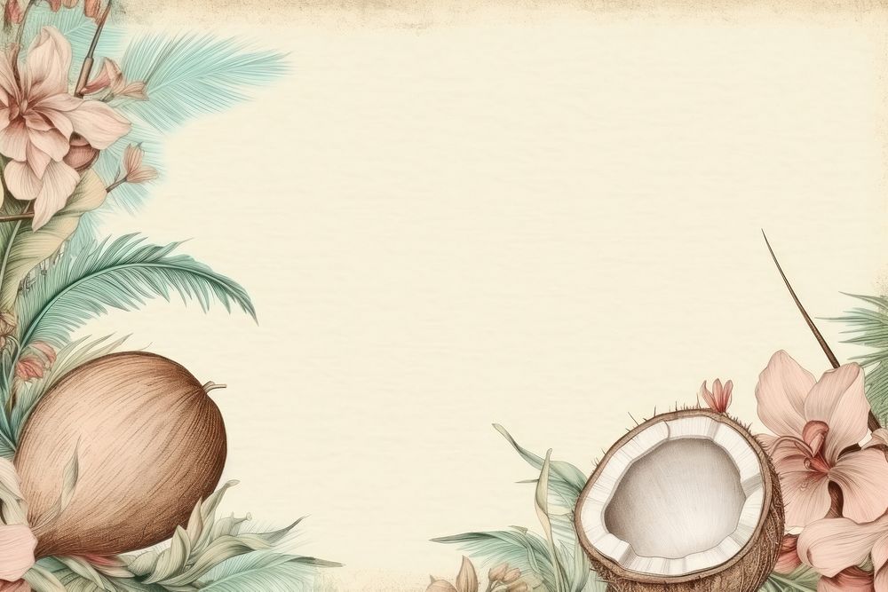 Realistic vintage drawing of coconut border backgrounds sketch plant.