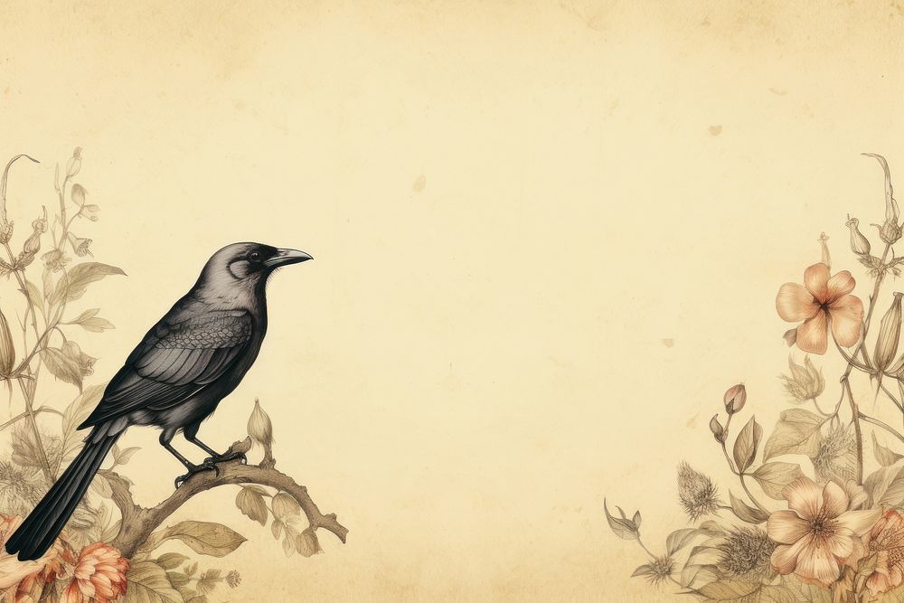 Realistic vintage drawing of crow border animal sketch bird.