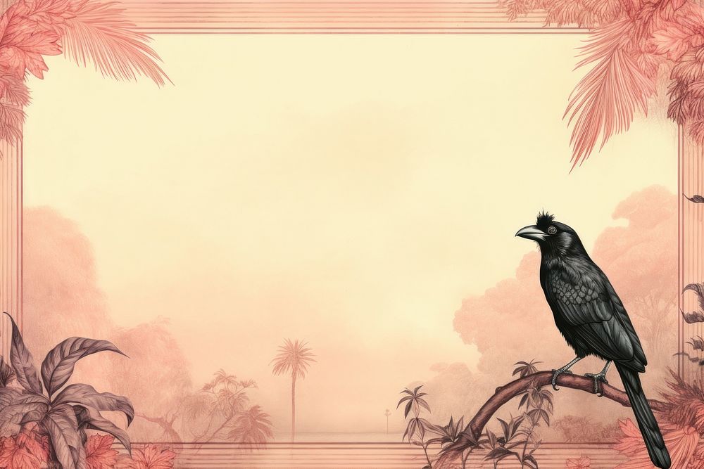 Realistic vintage drawing crow border | Premium Photo Illustration ...