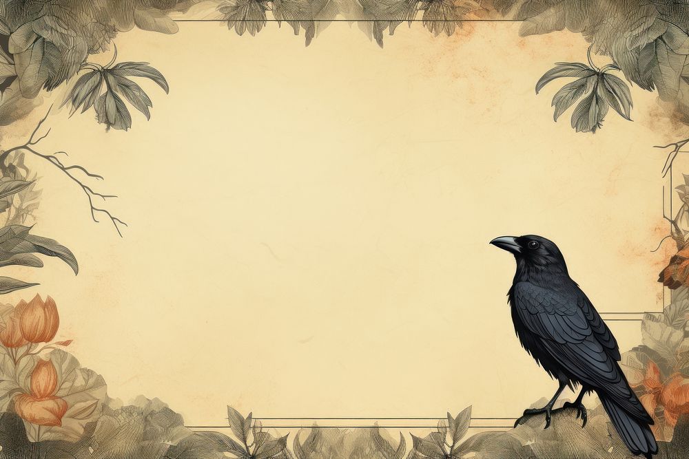 Realistic vintage drawing of crow border animal bird blackbird.
