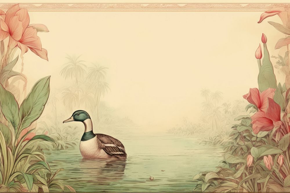 Realistic vintage drawing of duck border painting animal sketch.